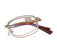 Lanomi Blue Light Blocking Reading Glasses Women Portable Metal Full Rim Folding Compact Reader Aid Eyeglasses for Men Gold(Case) 2.0