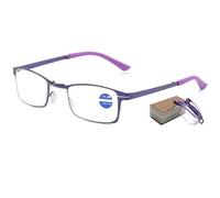 Lanomi Folding Blue Light Blocking Reading Glasses Portable Metal Men Women Full Rim Foldable Reader Aid Eyeglasses with Case Purple 1.0