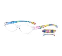 Lanomi Oval Rimless Floral Print Reading Glasses Women Men Blue Light Blocking Eyeglasses LightWeight Frameless Reading Eyewear with Case Blue Yellow Flower 2.0