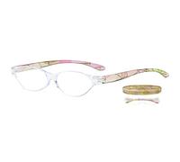 Lanomi Oval Rimless Floral Print Reading Glasses Women Men Blue Light Blocking Eyeglasses LightWeight Frameless Reading Eyewear with Case Pink Yellow Flower 3.0