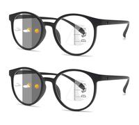 Lanomi Photochromic Progressive Multifocus Reading Glasses Women Men Round TR90 Frame Blue Light Blocking Varifocal Reader Eyeglasses 2 Pairs Black Varifocal Glasses 1.5