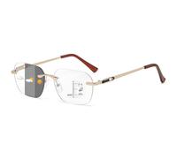 Lanomi Photochromic Varifocal Rimless Reading Glasses Women Men Progressive Multifocus Reader Frameless Anti Blue Transition Eyeglasses 1 Pairs Gold Multifocal Glasses 3.5