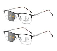 Lanomi Progressive Multifocal Half Frame Reading Glasses Metal Men Women Photochromic Varifocal Sunglasses UV Protection Transition Eyeglasses 2 Pairs Silver Multifocal Glasses 3.5