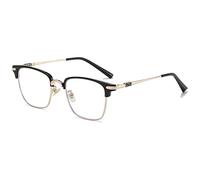 Lanomi Rectangle Blue Light Blocking Half Rim Reading Glasses Women Men Metal Computer UV Protection Readers Eyeglasses Gold Black 3.5