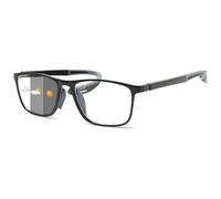 Lanomi Rectangle Blue Light Blocking Photochromic Sun Reading Glasses Men Women Lightweight Flexible Plastic TR90 Frame Outdoors Readers Eyeglasses Black Rim Grey Arm/Photochromic Grey 1.5