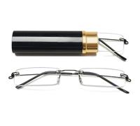 Lanomi Rimless Reading Glasses for Men Women Blue Light Blocking Readers Lightweight Slim Rectangle Anti Blue Eyewear with Metal Case Black 4.0