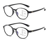Lanomi Round Progressive Multifocal Reading Glasses Women Men Retro Flexible Varifocal Reader Oval TR90 Frame Multifocus Eyeglasses 2 Pack Bright Black Varifocal Glasses 2.5