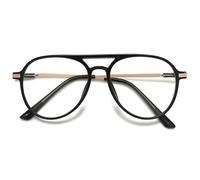 Lanomi Stylish Pilot Style Reading Glasses Women Men Plastic Double Bridge Blue Light Blocking Readers Eyeglasses Bright Black 3.0