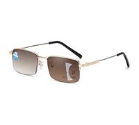Lanomi Tinted Progressive Multifocal Sun Reading Glasses Women Men Half Frame Photochromic Varifocal Sunglasses for Outdoors Gold Frame Brown Lens/Photochromic Brown 3.0