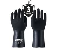 LANON 3 Pairs Nitrile Chemical Resistant Gloves, Cotton Liner, Black, Large