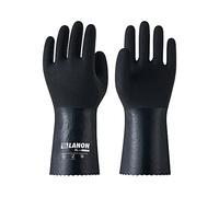 LANON Nitrile Chemical Resistant Gloves with Cotton Liner, Black, Large