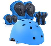LANOVAGEAR Kids Helmet Knee Elbow Wrist Pad Set for Children, Kids Bike Helmet and Protective Gear Set for Boys Girls Complete Safety Set for Roller Scooter Skateboard Bicycle Cycling (Blue, S)