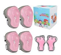 LANOVAGEAR Toddler Children Knee Elbow Pads Age 2-10,Kids Protective Gear Set 6 in 1,Children Adjustable Knee Elbow Wrist Pads for Bike Skate Skateboard Scooter Cycle Skating Roller (Pink, S)