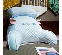 LANPEW Ice Silk Cute Reading Pillow,back pillow with arms,reading pillow for bed,sofa,bed chair back pillow with arms,back support,pillow gifts for reading,work,and play (bean velvet blue, 65 * 45cm)