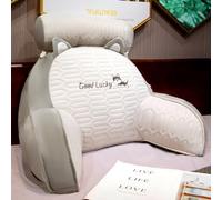 LANPEW Reading Pillow Back Pillow with Armrests Reading Pillow for Reading, Work and Play (Grey Latex Fabric, 75x50cm)