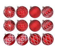 Lanpn 12 Pcs 10cm Large Christmas Ball Baubles, Outdoor Xmas Tree Balls Ornament, Shatterproof Christmas Bauble Decorations Set for Home Winter Holiday, Assorted Relief Pattern, Red & White