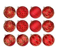 Lanpn 12 Pcs 10cm Large Christmas Ball Baubles, Outdoor Xmas Tree Balls Ornament, Shatterproof Christmas Bauble Decorations Set for Home Winter Holiday, Assorted Relief Pattern, Red & Gold
