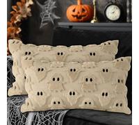 Lanpn 12x20 Halloween Ghost Cushion Cover Set of 2, Cute Two Eyed Ghost Throw Pillow Cases Soft Plush 30 x 50 cm Throw Pillow Covers for Indoor Home Bedroom Couch Sofa Decor (Style A, Beige)