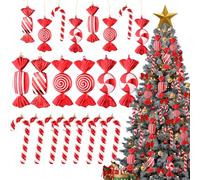 Lanpn 14 Pcs 16.5cm Large Candy Cane Christmas Tree Decorations, Giant Xmas Peppermint Baubles, Red White Lollipop Candy Canes Ornaments, Sweet Hanging Decor for Candyland Party Holiday Indoor Outdoor