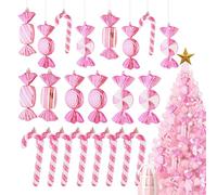 Lanpn 14Pcs 16.5cm Large Candy Cane Christmas Tree Decorations, Giant Xmas Peppermint Baubles, Pink White Lollipop Candy Canes Ornaments, Sweet Hanging Decor for Candyland Party Holiday Indoor Outdoor