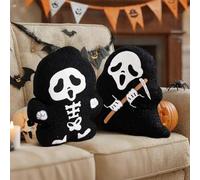 Lanpn 2 Pcs Halloween Ghost Throw Pillow, Happy Fun Cute Plush Scream Ghostface Pillow Decorative Soft Plush Cushion for Gift Party Home Sofa Couch Bed Indoor Halloween Decor (Black, 13 x 16 inch)