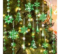 Lanpn 22pcs Christmas Ornaments Crystal Christmas Tree Decoration, Hanging Clear Acrylic Snowflake Icicle Drop Crystal Pendants for Xmas Tree Winter New Year Outdoor Indoor Party Decoration (Green)