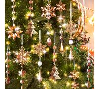 Lanpn 22pcs Christmas Ornaments Crystal Christmas Tree Decoration, Hanging Clear Acrylic Snowflake Icicle Drop Crystal Pendants for Xmas Tree Winter New Year Outdoor Indoor Party Decoration (Gold)