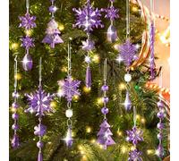 Lanpn 26 Pcs Christmas Ornaments Crystal Christmas Tree Decoration, Hanging Clear Acrylic Snowflake Icicle Drop Pendants for Xmas Winter Outdoor Indoor Party Decor Purple