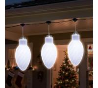 Lanpn 3 Pcs 29cm Outdoor LED Baubles, Large Christmas Lighted Bulbs, Xmas Tree Battery Powered Bulb Decor with Dark Sensor, Christmas Ornament Lights for Lawn Garden Yard Patio, White