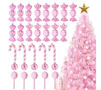 Lanpn 30 Pcs Candy Cane Christmas Tree Decorations, Mini Pink White Xmas Peppermint Baubles, Lollipop Candy Canes Ornaments, Sweet Hanging Pendant Decor for Candyland Party Holiday Indoor Outdoor