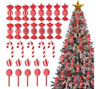 Lanpn 30 Pcs Candy Cane Christmas Tree Decorations, Mini Red White Xmas Peppermint Baubles, Lollipop Candy Canes Ornaments, Sweet Hanging Pendant Decor for Candyland Party Holiday Indoor Outdoor