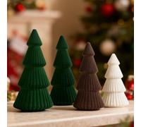 Lanpn 4 Pcs Christmas Velvet Tree Figurine Decoration, Mini Xmas Cone Tree Set Indoor, Small Tabletop Pine Trees Statue, Mantel Table Centerpiece Home Entryway Winter Holiday Decor, 15/20/25cm