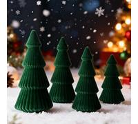 Lanpn 4 Pcs Christmas Velvet Tree Figurine Decoration, Xmas Cone Tree Set Indoor, Small Tabletop Pine Trees Statue, Mantel Table Centerpiece Home Entryway Winter Holiday Decor, 15/20/25cm, Green