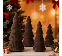 Lanpn 4 Pcs Christmas Velvet Tree Figurine Decoration, Xmas Cone Tree Set Indoor, Small Tabletop Pine Trees Statue, Mantel Table Centerpiece Home Entryway Winter Holiday Decor, 15/20/25cm, Brown