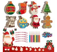 Lanpn 48PCS Christmas Arts and Crafts Kits, Wooden Xmas Baubles Ornaments Crafting Set Christmas Wooden Baubles Slices Gift Tags for Adults DIY Paint Your Own Decorations