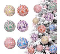 Lanpn 6 Pcs 10cm Large Pastel Christmas Baubles, Big Xmas Tree Ball Outdoor, Plastic Christmas Ornament, Giant Candy Balls Hanging Decor for Candyland Lawn Yard Home Outside, Rainbow Color