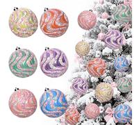 Lanpn 6 Pcs 15cm Large Pastel Christmas Baubles, Big Xmas Tree Ball Outdoor, Plastic Christmas Ornament, Giant Candy Balls Hanging Decor for Candyland Lawn Yard Home Outside, Rainbow Color