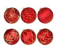 Lanpn 6 Pcs 20cm Large Christmas Ball Baubles, Outdoor Xmas Tree Balls Ornament, Shatterproof Christmas Bauble Decorations Set for Home Winter Holiday, Assorted Relief Pattern, Red & Gold