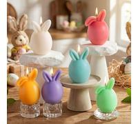 Lanpn 6 Pcs Easter Bunny Candles Gift Set, Mini Rabbit Shaped Votive Tea Lights, Easter Flower Fruit Scented Candles, Each 160g, Spring Party Holiday Decor Home Table Centerpiece, Macaron Color