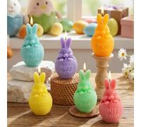 Lanpn 6 Pcs Easter Bunny Candles Gift Set, Mini Rabbit Shaped Votive Tea Lights, Easter Flower & Fruit Scented Candles, Each 125g, Spring Party Holiday Decor Home Table Centerpiece, Macaron Color