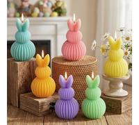 Lanpn 6 Pcs Easter Bunny Candles Gift Set, Mini Rabbit Shaped Votive Tea Lights, Easter Flower & Fruit Scented Candles, Each 60g, Spring Party Holiday Decor Home Table Centerpiece, Macaron Color