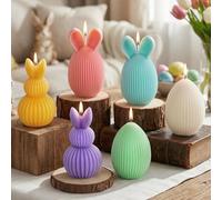 Lanpn 6 Pcs Easter Bunny & Egg Candles Gift Set, Mini Rabbit & Egg Shaped Votive Tea Lights, Easter Flower & Fruit Scented Candles, Spring Party Holiday Decor Home Table Centerpiece, Macaron Color