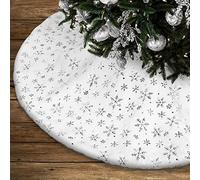 Lanpn 60cm Christmas Tree Skirt, Small Faux Fur Snowflakes Round Christmas Tree Blanket 24 inch Underlay Rug Christmas Tree Decoration for New Year Winter Xmas Holiday Home Indoor Decor (Sliver)