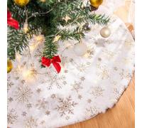 Lanpn 75cm Christmas Tree Skirt, Faux Fur Snowflakes Round Christmas Tree Blanket 30 inch Underlay Rug Christmas Tree Decoration for New Year Winter Xmas Holiday Home Indoor Decor (Gold)