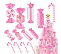 Lanpn 8 Pcs 30cm Large Candy Cane Christmas Tree Decorations, Giant Xmas Peppermint Baubles, Pink White Lollipop Candy Canes Ornaments, Sweet Hanging Decor for Candyland Party Holiday Indoor Outdoor