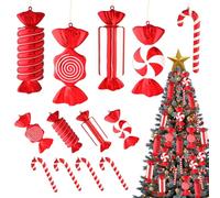 Lanpn 8 Pcs 30cm Large Candy Cane Christmas Tree Decorations, Giant Xmas Peppermint Baubles, Red White Lollipop Candy Canes Ornaments, Sweet Hanging Decor for Candyland Party Holiday Indoor Outdoor