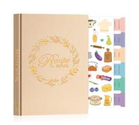 Lanpn A5 Blank Recipe Book Journal to Write in Your Own Recipes, Leather Cover Waterproof Empty Cooking Notebook for 70 Recipes, Cookbook with Stickers to Organize Your Family Recipe, Oat
