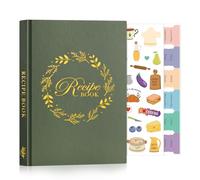 Lanpn A5 Blank Recipe Book Journal to Write in Your Own Recipes, Leather Cover Waterproof Empty Cooking Notebook for 70 Recipes, Cookbook with Stickers to Organize Your Family Recipe, Green