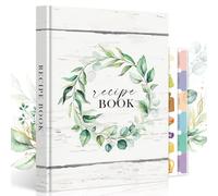Lanpn B5 Blank Recipe Book Journal to Write in Your Own Recipes, Leather Cover Waterproof Empty Cooking Notebook for 70 Recipes, Cookbook with Stickers to Organize Your Family Recipe