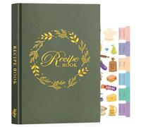 Lanpn B5 Blank Recipe Book Journal to Write in Your Own Recipes, Leather Cover Waterproof Empty Cooking Notebook for 70 Recipes, Cookbook with Stickers to Organize Your Family Recipe, Green